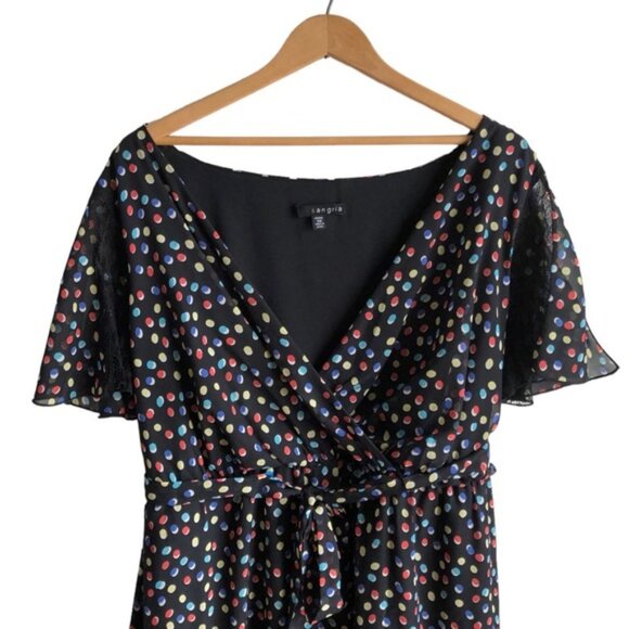 Sangria Polka Dot Dress Size 16W Lace Flutter Sleeve - Picture 5 of 16